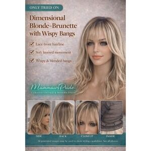 Dimensional Blonde Brunette Lace Front Wig Wispy Bangs Layered Waves Glam